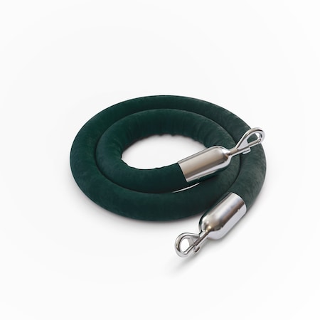 Montour Line Velvet Rope Green With Pol. Steel Snap Ends 6ft.Cotton Core PVR150-60-GN-SE-PS